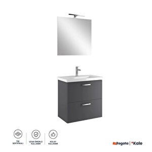 Noah Antrasit 65 Cm Çift Çekmeceli Alt Dolap, Lavabo Ve Ayna Takımı