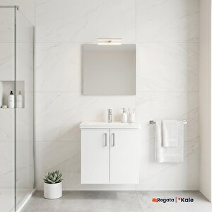 Noah Beyaz 65 Cm Kapaklı Alt Dolap, Lavabo Ve Aynalı Banyo Seti