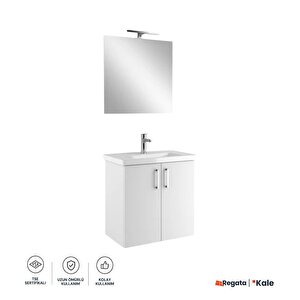 Noah Beyaz 65 Cm Kapaklı Alt Dolap, Lavabo Ve Aynalı Banyo Seti