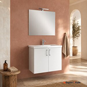 Noah Beyaz 80 Cm Kapaklı Alt Dolap, Lavabo Ve Aynalı Banyo Seti
