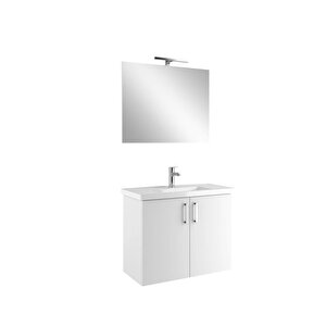 Noah Beyaz 80 Cm Kapaklı Alt Dolap, Lavabo Ve Aynalı Banyo Seti
