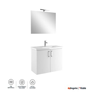Noah Beyaz 80 Cm Kapaklı Alt Dolap, Lavabo Ve Aynalı Banyo Seti