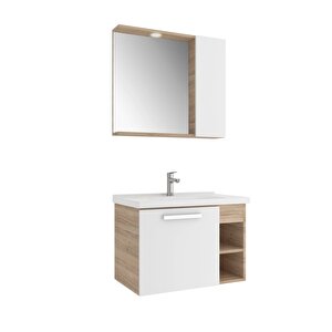 Mare 80 Cm Beyaz-meşe Banyo Dolabı Takımı