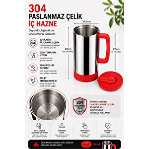 Sas Haus 1,5 Litre Paslanmaz Çelik Termos Sürahi | Tek Basmalı Kapak | Sızdırmaz İçecek Sürahisi | 304 Çelik İç Hazne Mercan Kırmızı