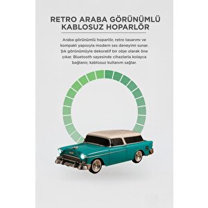 Bluetooth Hoparlör Klasik Araba Tasarımlı Usb Tf Fm Destekli Ws-1955 Turkuaz