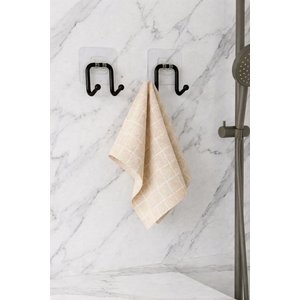 Güçlü Sticker Yapışkanlı Çift Kancalı Banyo Ve Mutfak Askısı Metal Duvar Askılık Organizeri S-70123 Siyah ( 2 Adet )