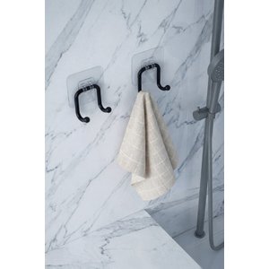 Güçlü Sticker Yapışkanlı Çift Kancalı Banyo Ve Mutfak Askısı Metal Duvar Askılık Organizeri S-70123 Siyah ( 2 Adet )