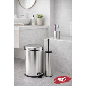 Krom 3 Lü Set  3 Lt Çöp Kovası Wc Fırçası Ve Diş Fırçalık Titan
