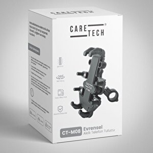 Caretech Ct-m08 Telefon Tutucu Titreşim Önleyici Motosiklet Gidon Ayna Montajlı 8 Pençeli Siyah Su Geçirmez