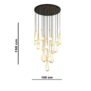 Lampaluce Pioggia Tasarımı Modern Yüksek Tavan Sarkıt Avizesi 21'li Altın 55x150cm