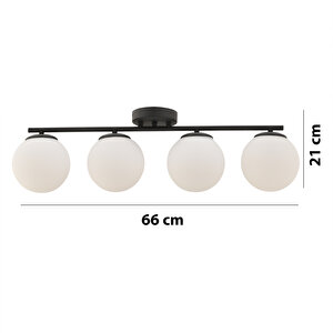 Lumera 4'lü Beyaz Camlı Plafonyer Siyah Avize