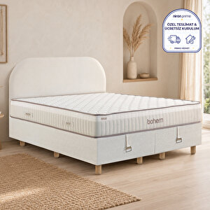 Bohem Pocket Düz 140x190 Cm Çift Kişilik Yatak Baza Başlık Seti - Pocket Orta Sert 140x190 cm