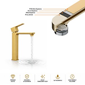 Adell Bloc Uzun Lavabo Bataryası Mat Altın Fırçalı (brushed Gold) Modern Lavabo Musluğu | 159401518
