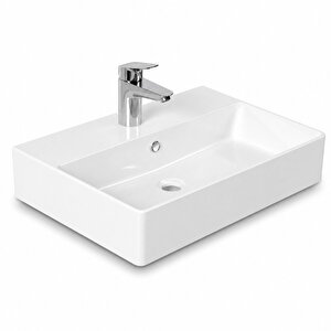 Dura Twins Kare Çanak Lavabo 60x42 Cm Tezgah Üstü Batarya Delikli Beyaz | 5871
