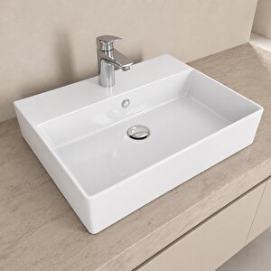 Dura Twins Kare Çanak Lavabo 60x42 Cm Tezgah Üstü Batarya Delikli Beyaz | 5871