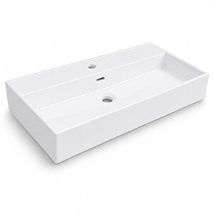 Dura Niva Kare Çanak Lavabo 80x46,5 Cm Tezgah Üstü Batarya Delikli Beyaz | 5253