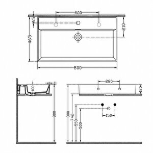 Dura Niva Kare Çanak Lavabo 80x46,5 Cm Tezgah Üstü Batarya Delikli Beyaz | 5253