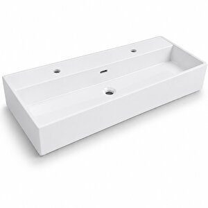 Dura Niva Kare Çanak Lavabo 100x46,5 Cm Tezgah Üstü, Çift Batarya Delikli Beyaz | 5257