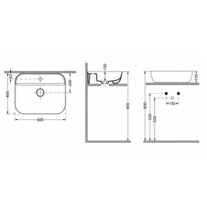 Dura Bagno Nexus Çanak Lavabo 60x40 Cm. Batarya Delikli Tezgah Üstü Beyaz | 5850