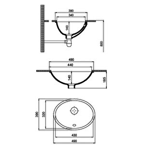 Tezgah Altı Lavabo 49x39 Cm – Gömme Lavabo – Parlak Beyaz Seramik | 70sp25049