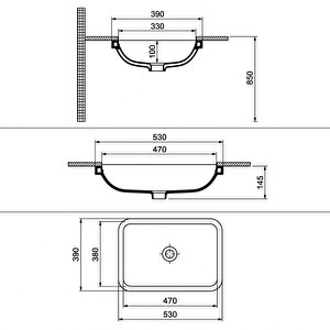 Tezgah Altı Lavabo 55x39 Cm – Kare Gömme Lavabo – Parlak Beyaz Seramik | 70sp25053