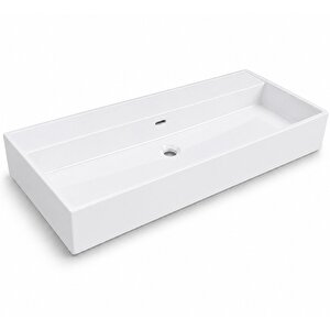 Dura Niva Kare Çanak Lavabo 100x46,5 Cm Tezgah Üstü Batarya Deliksiz Beyaz | 5255