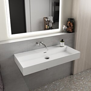 Dura Niva Kare Çanak Lavabo 100x46,5 Cm Tezgah Üstü Batarya Deliksiz Beyaz | 5255