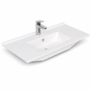 Dura Sees Tezgah Üstü Slim Lavabo 80x46,5 Cm Dolap Uyumlu Batarya Delikli Beyaz | 5820