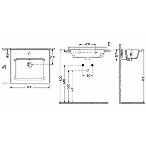 Dura Sees Tezgah Üstü Slim Lavabo 80x46,5 Cm Dolap Uyumlu Batarya Delikli Beyaz | 5820