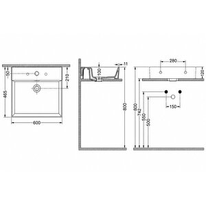 Dura Niva Kare Çanak Lavabo 60x46,5 Cm Tezgah Üstü Batarya Delikli Beyaz | 5252