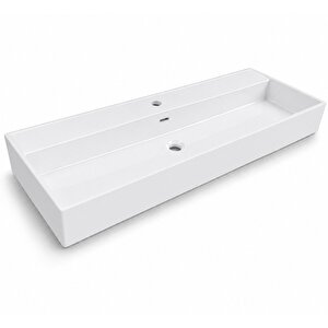 Dura Niva Kare Çanak Lavabo 120x46,5 Cm Tezgah Üstü Batarya Delikli Beyaz | 5259