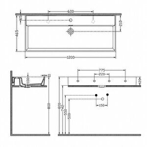 Dura Niva Kare Çanak Lavabo 120x46,5 Cm Tezgah Üstü Batarya Delikli Beyaz | 5259