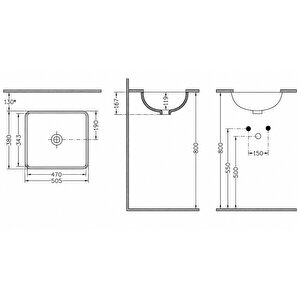 Dura Bagno Tezgah Altı Kare Gömme Lavabo 50x38 Cm, Beyaz | 5930