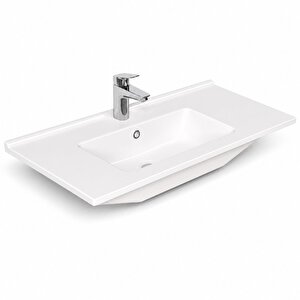 Dura Sees Tezgah Üstü Slim Lavabo 100x46,5 Cm Dolap Uyumlu Batarya Delikli Beyaz | 5830