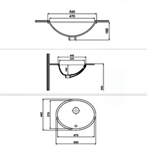 Tezgah Altı Lavabo 54x44 Cm – Gömme Lavabo – Parlak Beyaz Seramik | 70sp25054