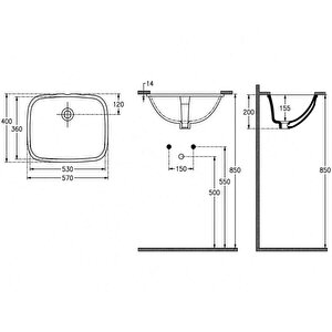 Soluzione Tezgah Altı Kare Gömme Lavabo 56 Cm Beyaz | 10sz77056