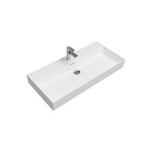 Dura Niva Kare Çanak Lavabo 100x46,5 Cm Tezgah Üstü Batarya Delikli Beyaz | 5256