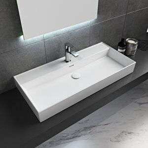 Dura Niva Kare Çanak Lavabo 100x46,5 Cm Tezgah Üstü Batarya Delikli Beyaz | 5256
