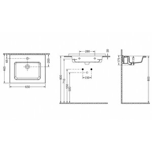 Dura Sees Tezgah Üstü Slim Lavabo 65x46,5 Cm Dolap Uyumlu Batarya Delikli Beyaz | 5810
