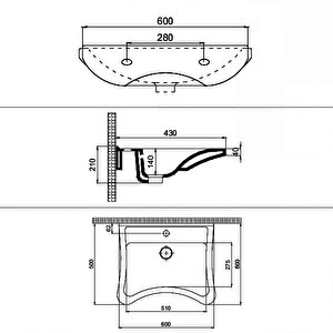 Engelli Lavabo 50x60 Cm – Duvara Asma Seramik Lavabo – Tekerlekli Sandalye Uyumlu – Parlak Beyaz | 70sd20060