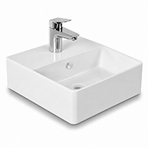 Dura Twins Kare Çanak Lavabo 40x42 Cm Tezgah Üstü Batarya Delikli Beyaz | 5873