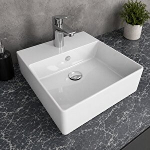 Dura Twins Kare Çanak Lavabo 40x42 Cm Tezgah Üstü Batarya Delikli Beyaz | 5873