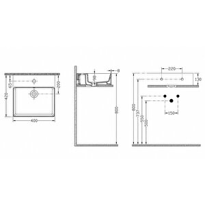 Dura Twins Kare Çanak Lavabo 40x42 Cm Tezgah Üstü Batarya Delikli Beyaz | 5873