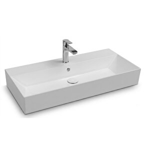 Sistema Z Tezgah Üstü Kare Lavabo 90x42 Cm Slim Batarya Delikli Beyaz | 10sf50090