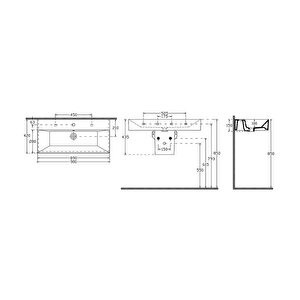 Sistema Z Tezgah Üstü Kare Lavabo 90x42 Cm Slim Batarya Delikli Beyaz | 10sf50090