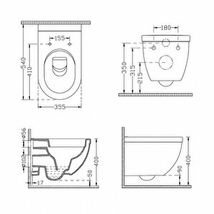 Dura Bagno Sirius Asma Klozet Rimless 54 Cm, Duroplast Kapak, Beyaz, Set 2 Parça | Dbo.36.01.03.05