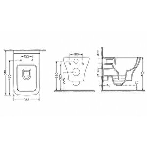 Dura Bagno Petra Kare Asma Klozet Rimless 54 Cm Yavaş Kapanır Kapak Dahil Beyaz | Dbo.36.01.03.01