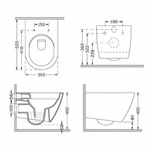 Dura Bagno Siena Asma Klozet Rimless 52,5 Cm Yavaş Kapanır Kapak Dahil Beyaz | dbo.36.01.03.03