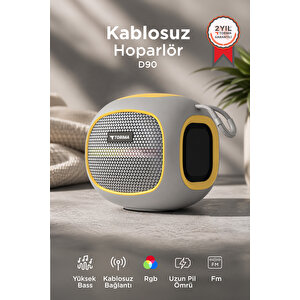 Bluetooth Hoparlör Taşınabilir Kablosuz Speaker Fm Radyo Usb Tf Kart 5w D90 Gri