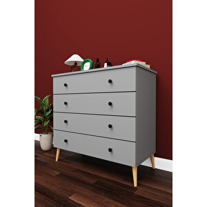 Lüks 4 Çekmeceli Şifonyer Komodin %100 Mdf Çok Amaçlı Düzenleyici Şf02 Kül Gri